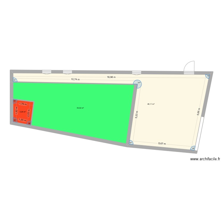 Terrasse. Plan de 3 pièces et 89 m2