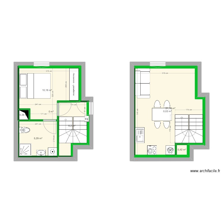 Voreppe T2 duplex N°2 - Aménagement. Plan de 8 pièces et 91 m2