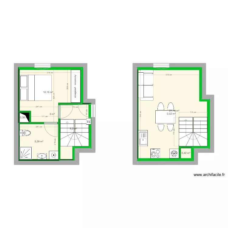 Voreppe T2 duplex N&deg;2 - Am&eacute;nagement. Plan de 