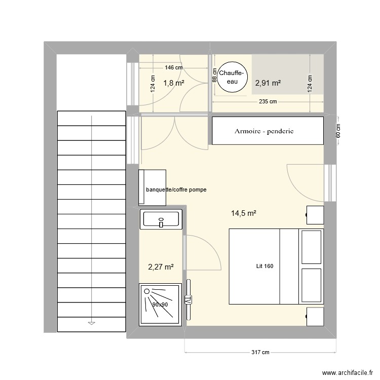 Sous-sol Facini V3. Plan de 4 pièces et 21 m2