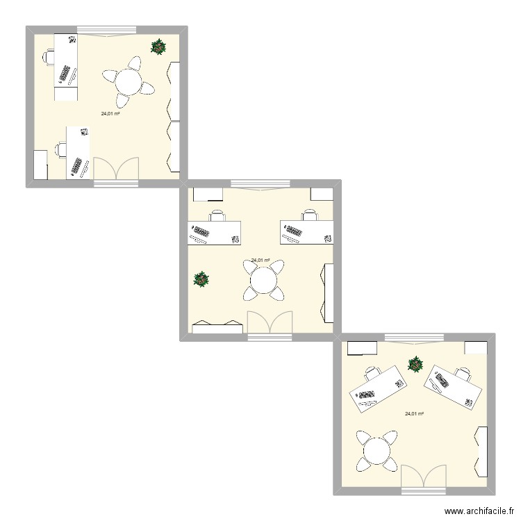 Bureau DP NB. Plan de 3 pièces et 72 m2