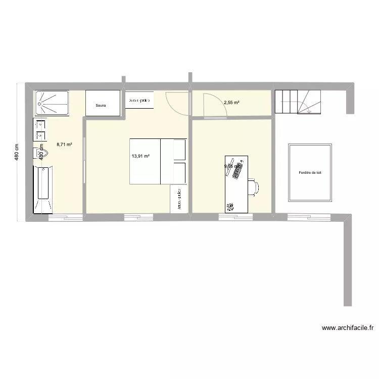 extension vierge sdb au fond. Plan de 