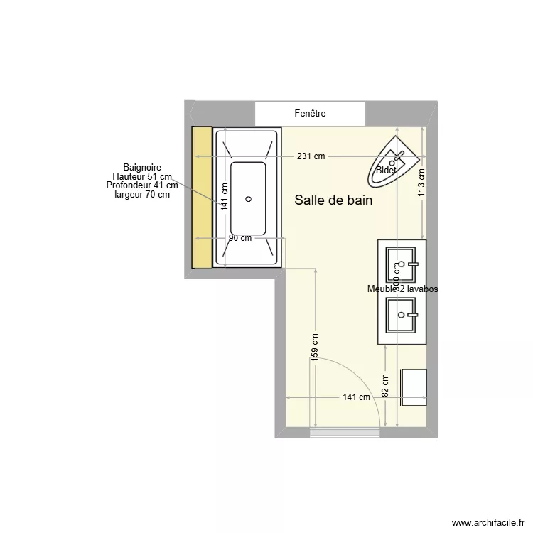 MAILHOL Salle de bain existant. Plan de 