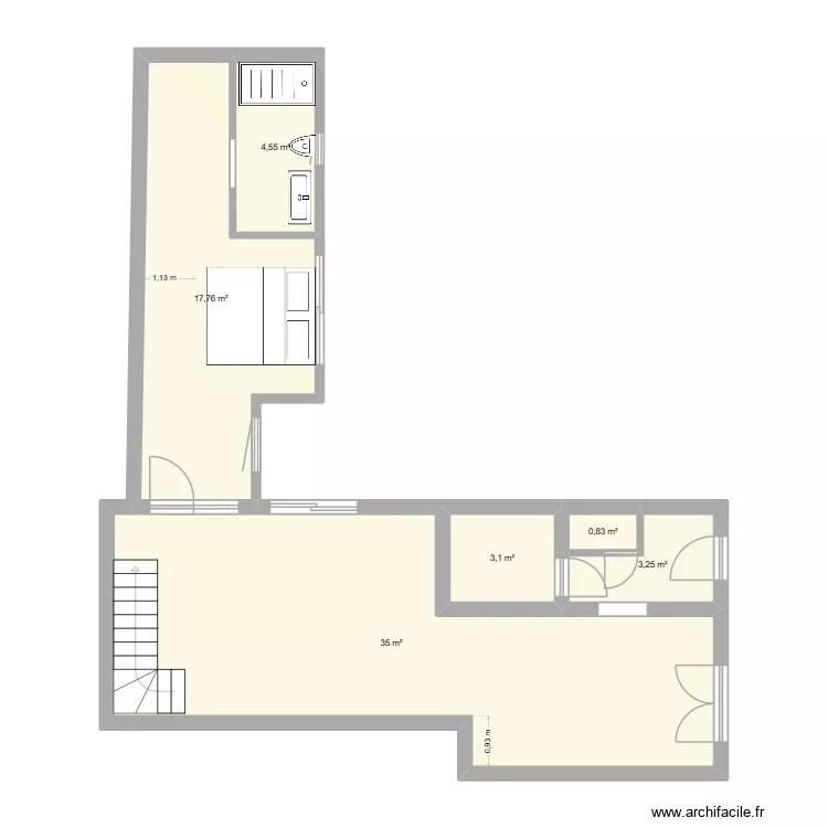 PLAN C. Plan de 6 pièces et 64 m²