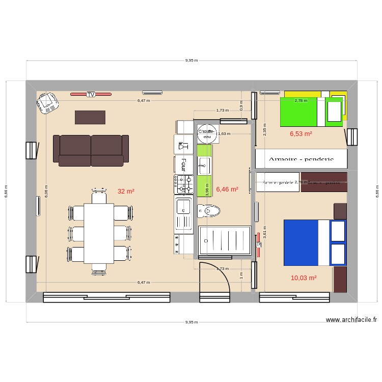 2ch 55m2 new2. Plan de 4 pièces et 55 m2