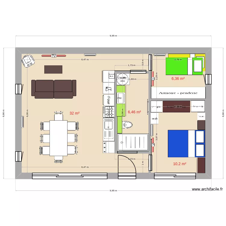 2ch 55m2 new2. Plan de 4  et 55 m²