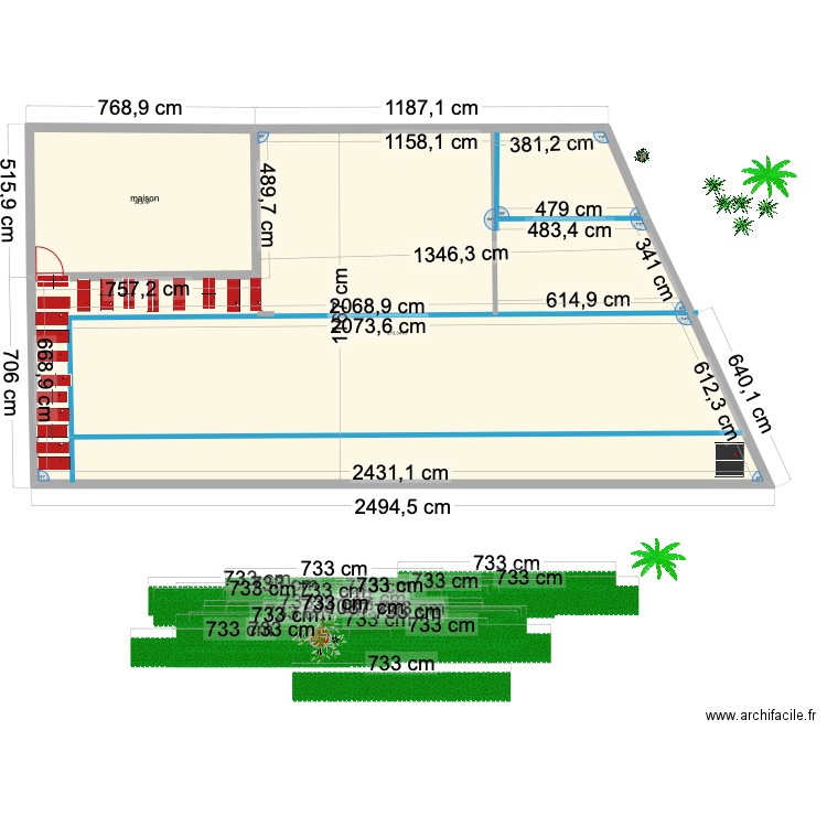 Gazon macassi. Plan de 2 pièces et 248 m2