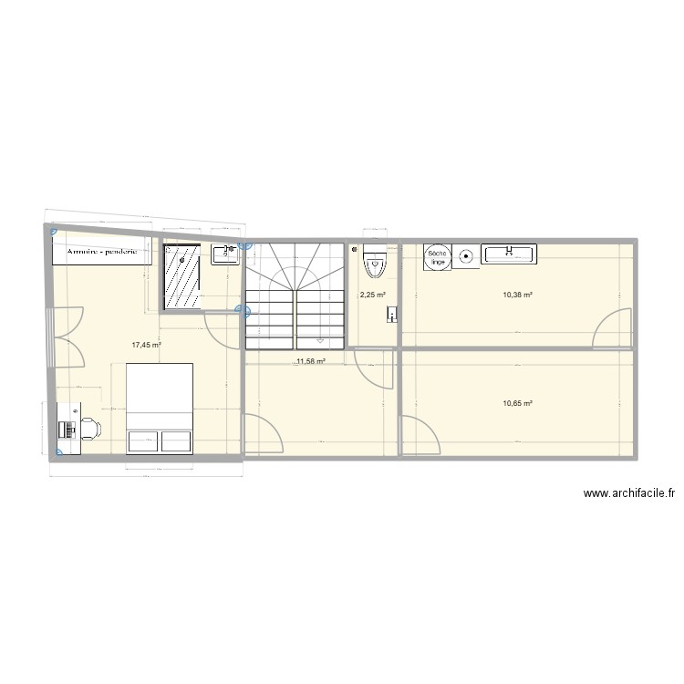 Appart EST ss. Plan de 5 pièces et 52 m2