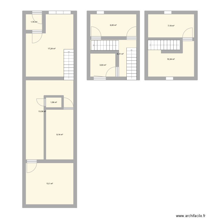 101. Plan de 11 pièces et 90 m2