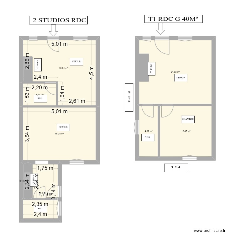 T1 RDC G 40M². Plan de 8 pièces et 87 m2