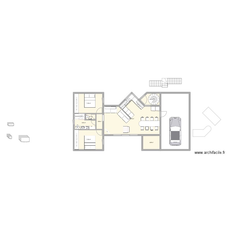 maison  4*8*3. Plan de 8 pièces et 75 m2
