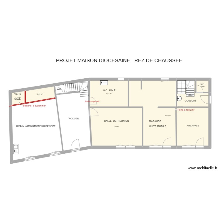 87 LIMOGES Varlin Délégation RdC. Plan de 12 pièces et 144 m2