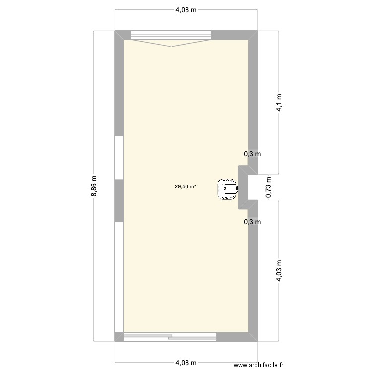 Salon Karène. Plan de 2 pièces et 43 m2