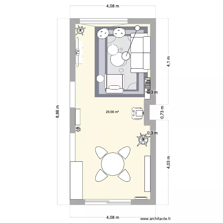 Salon Kar&egrave;ne. Plan de 2 pièces et 43 m²