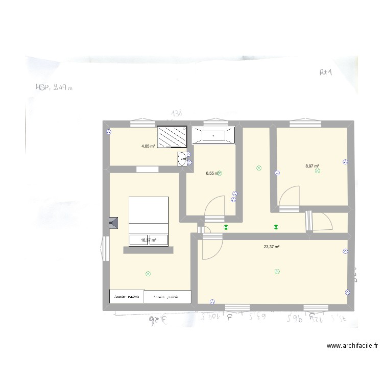 Maison R1. Plan de 5 pièces et 60 m2