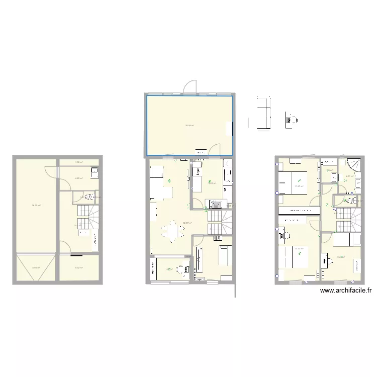 Maison grand s&eacute;jour 30-05-26. Plan de 22  et 166 m²
