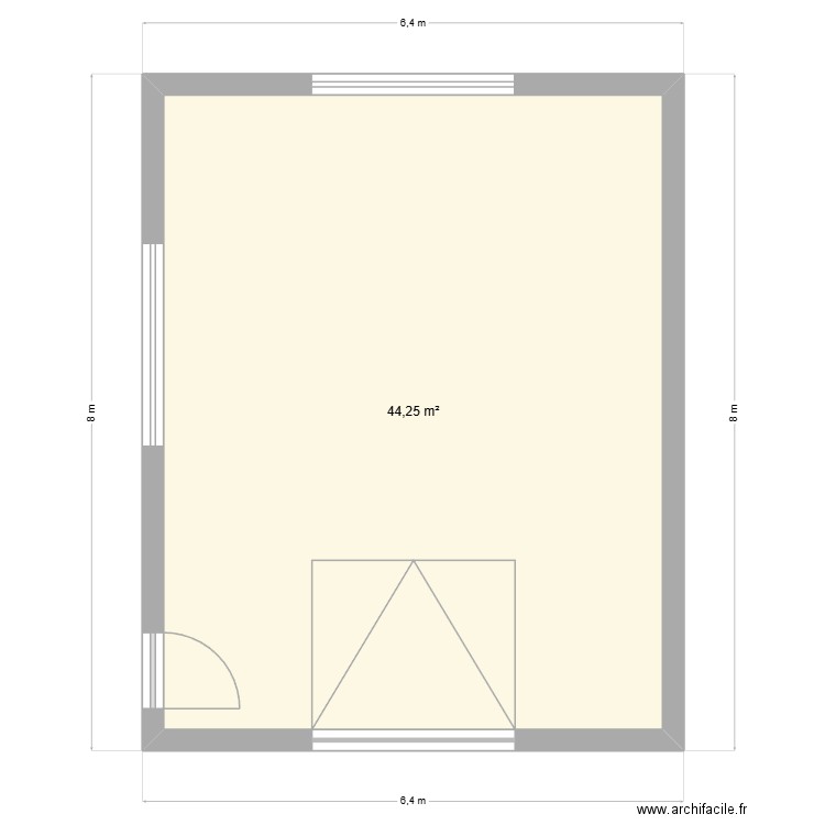 garage. Plan de 1 pièce et 44 m2
