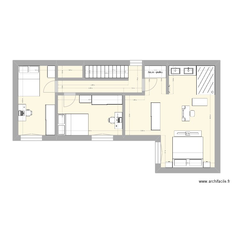 Maison 2. Plan de 5 pièces et 62 m2