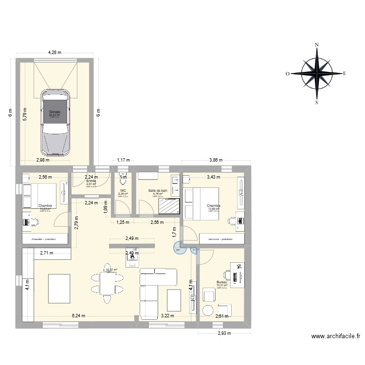 plan mousteru avec meubles et places. Plan de 8 pièces et 120 m2