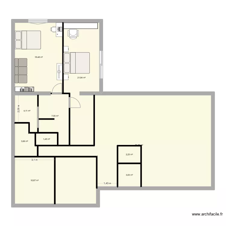 Projet extension 3. Plan de 10  et 145 m²