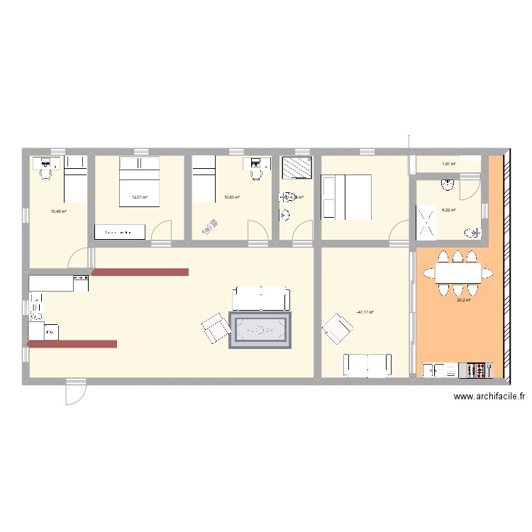 Appartement Tsingoni. Plan de 8 pièces et 84 m2