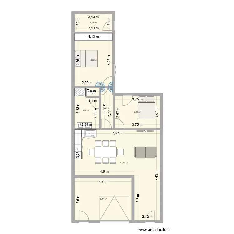 APPARTEMENT RDC avec garage. Plan de 8 Pièces et 89 m² APPARTEMENT RDC avec garage. Plan de 8 Pièces et 89 m²