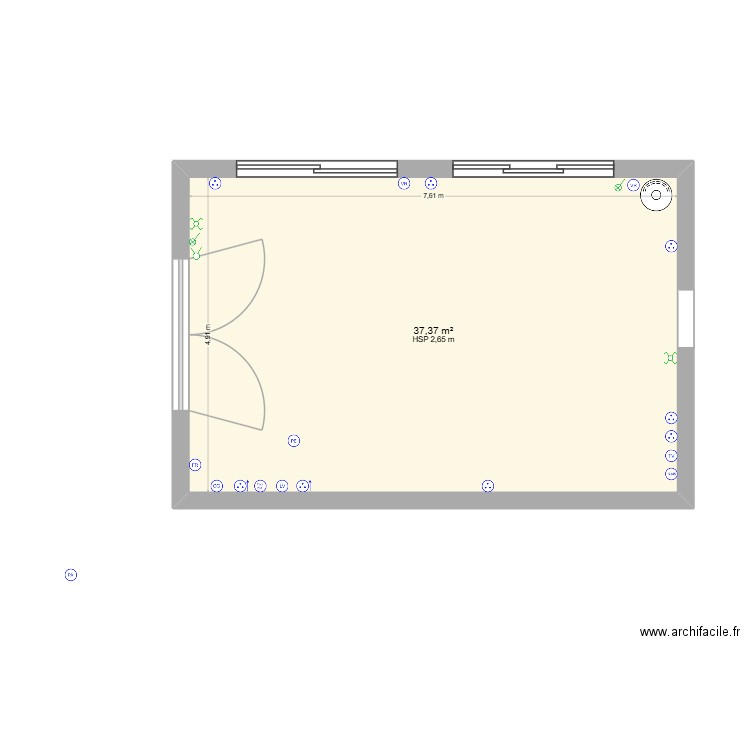 rdc maison bleu 01. Plan de 1 pièce et 37 m2