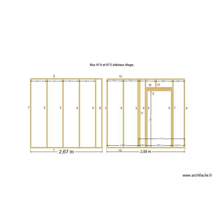 Mur intérieur N°4 et N°5 étage. Plan de Mur intérieur N°4 et N°5 étage. Plan de