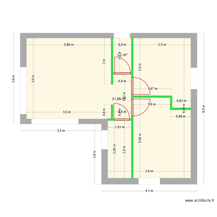 Bois Joly. Plan de 2 pièces et 33 m2