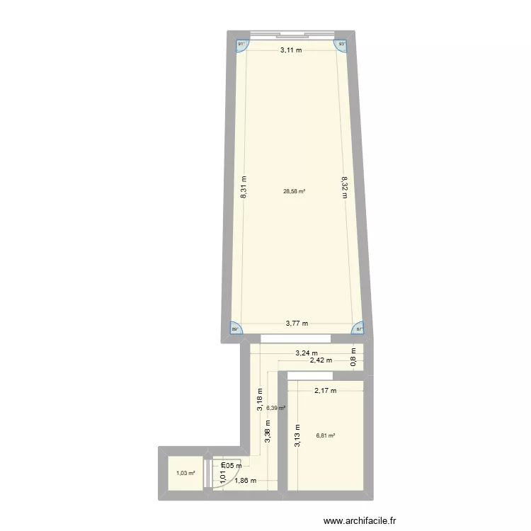 Chez Syl vins. Plan de 4  et 43 m²