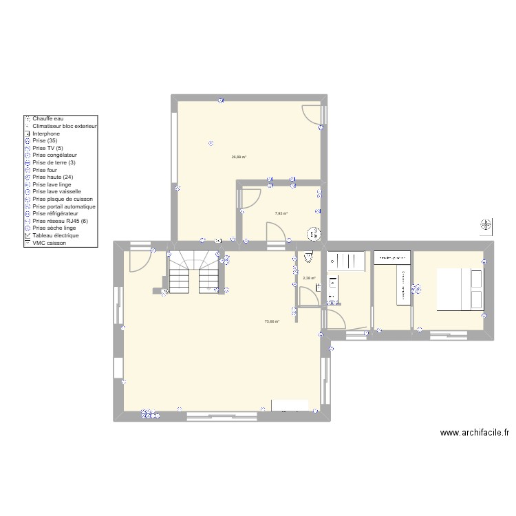 Tyty & Yanis circuit prise. Plan de 9 pièces et 171 m2