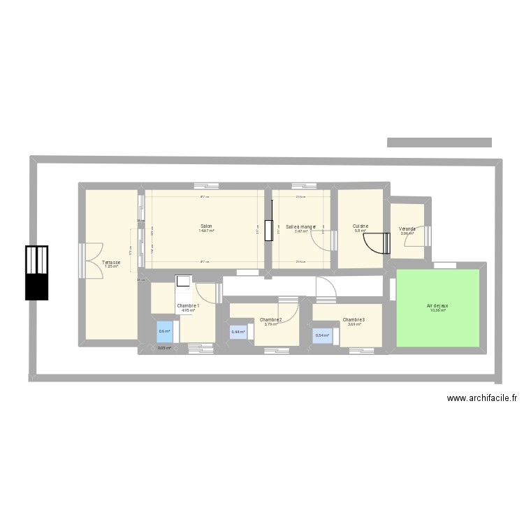 Villa basse. Plan de 13 pièces et 68 m2