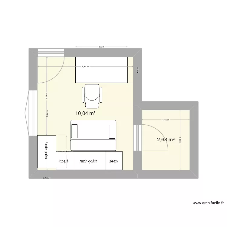 chambre. Plan de 2 pièces et 13 m² chambre. Plan de 2 pièces et 13 m²