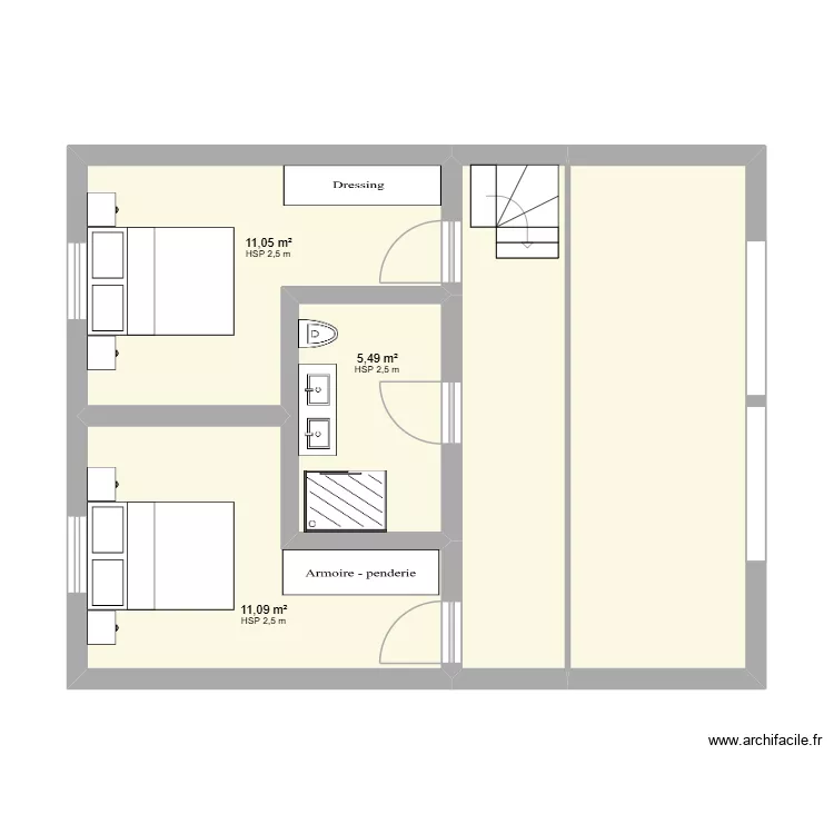 2eme Etage SDB centrale. Plan de 