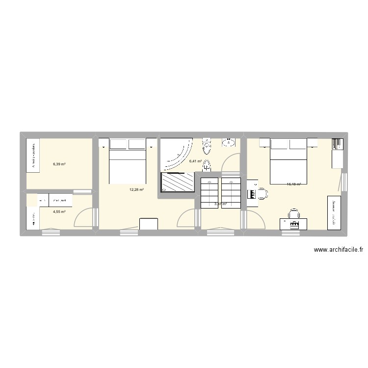 Sdb. Plan de 1 pièce et 12 m2