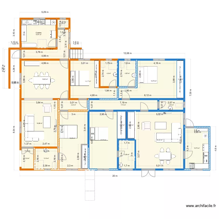 Villa BS(4) - 2 studio. Plan de 23  et 211 m²