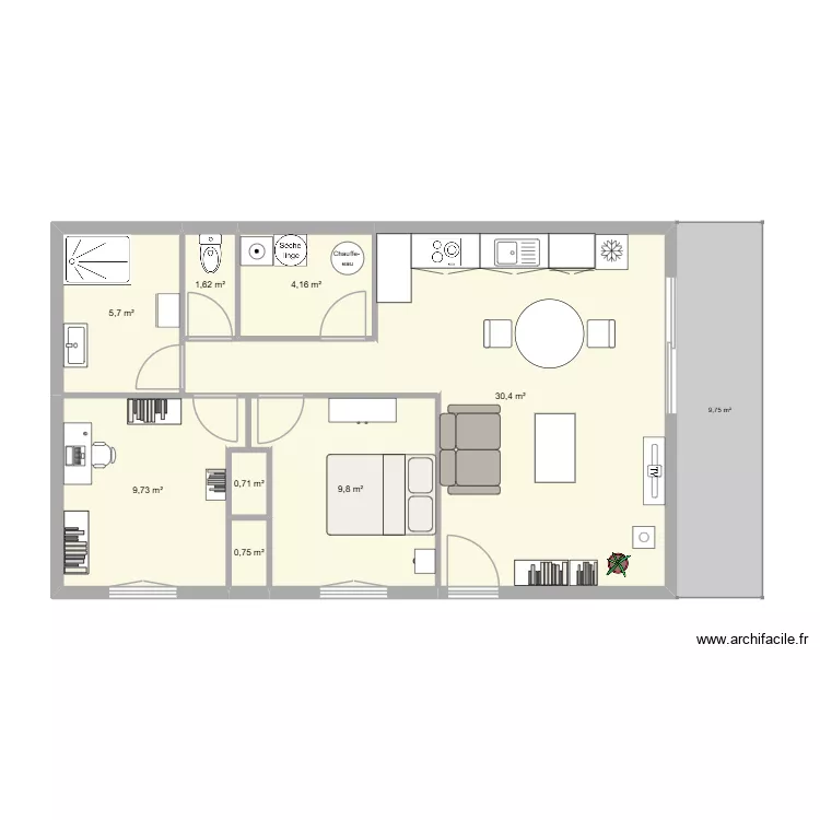 Appart Papou. Plan de 8 Pièces et 63 m²