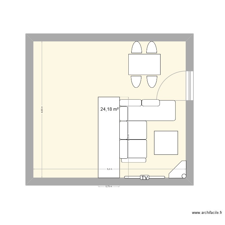 salon 2. Plan de 1 pièce et 24 m2