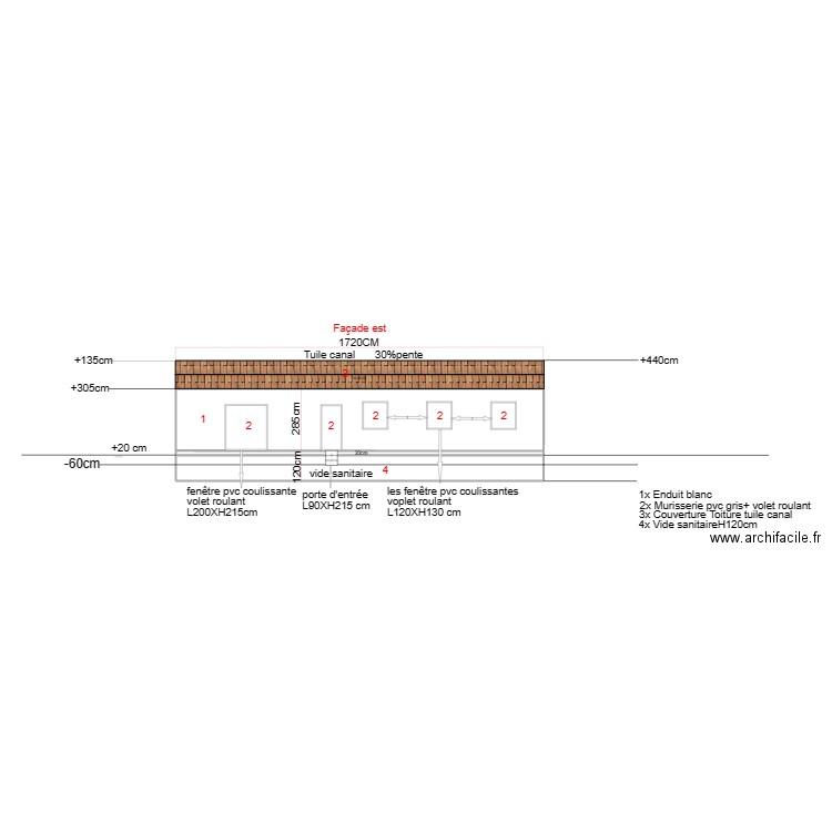 plan façade est final. Plan de 3 pièces et 40 m2