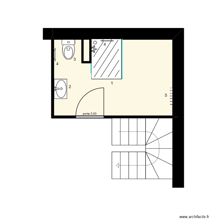Martin Cormery proposition. Plan de 1 pièce et 8 m2