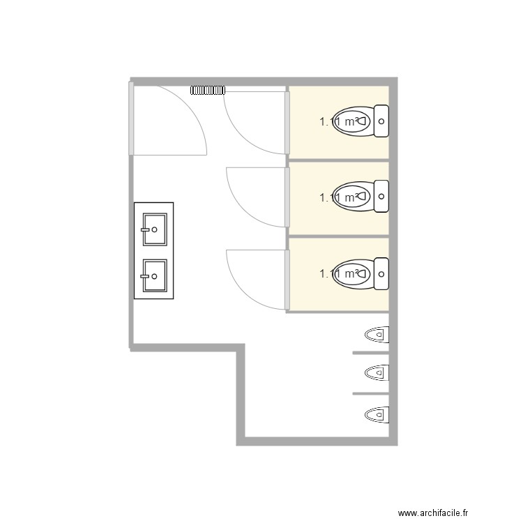 WC1 PAGNOL. Plan de 3 pièces et 3 m2