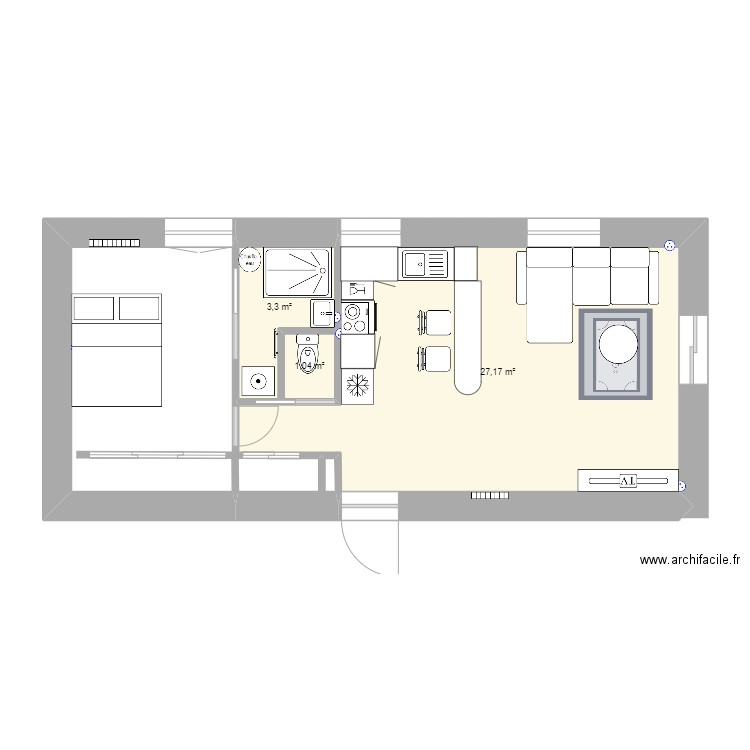 chara. Plan de 3 pièces et 32 m2