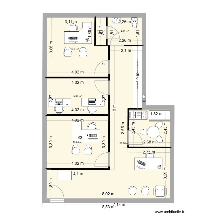 local office 1. Plan de 0 pièce et 0 m2