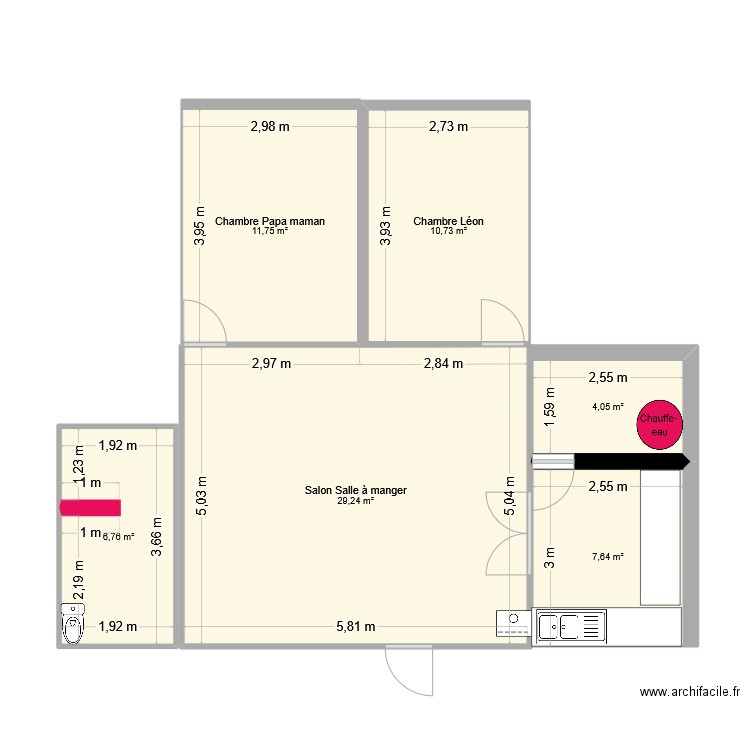 CHICAGO. Plan de 5 pièces et 71 m2