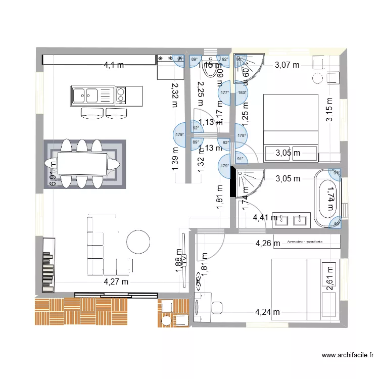 PREMIER PLAN. Plan de 4  et 61 m²