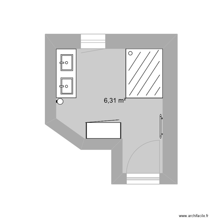 SDB. Plan de 1 pièce et 6 m2