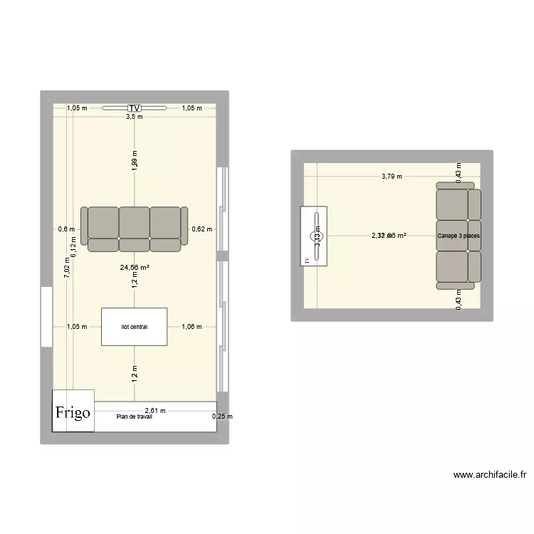 Salon. Plan de 2 et 36 m² Salon. Plan de 2 et 36 m²
