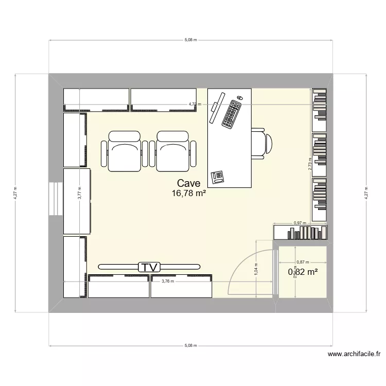 bureau cave2. Plan de 2  et 18 m²