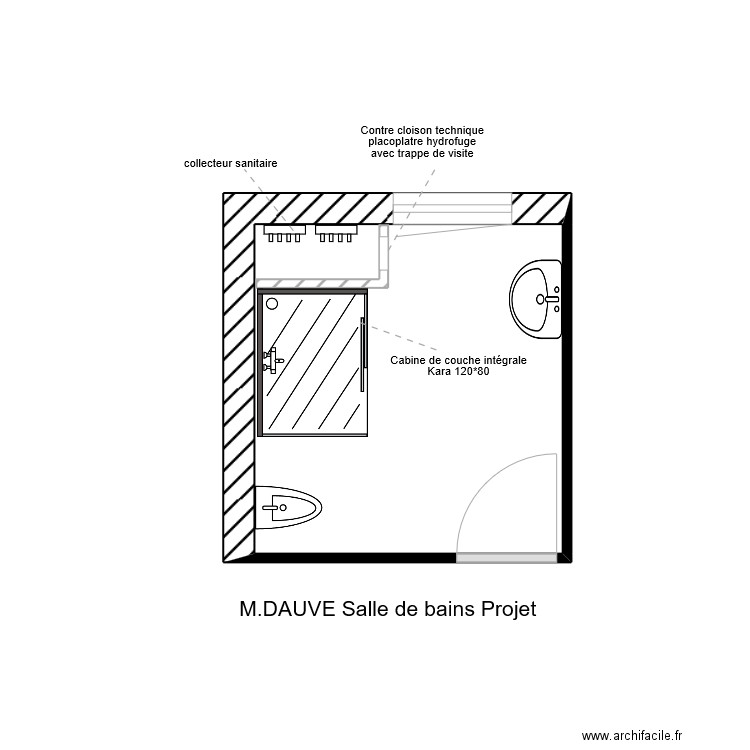 DAUVE SDB Projet. Plan de 1 pièce et 7 m2