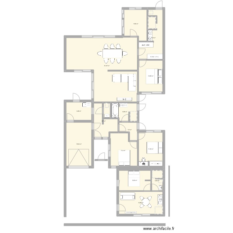 plan dompierre version fini grand studio. Plan de 14 pièces et 172 m2